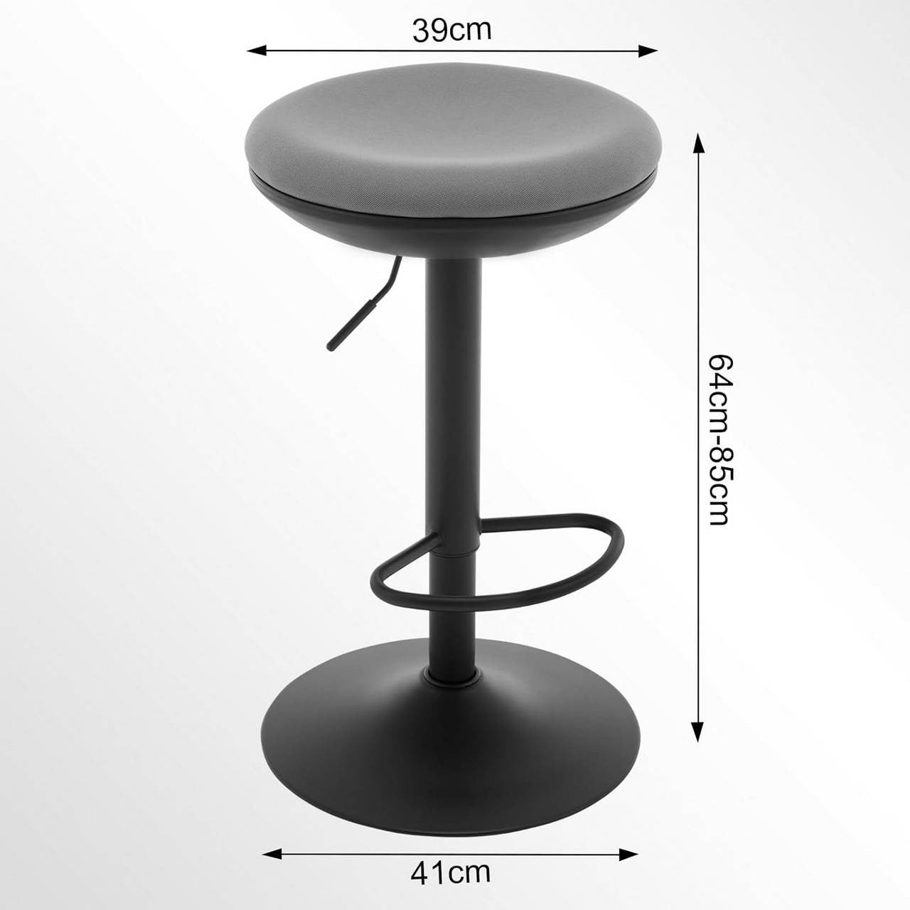 24goodz Adjustable Bar Stool - Comfortable and Breathable - Durable Metal Frame - Mesh Fabric - Grey