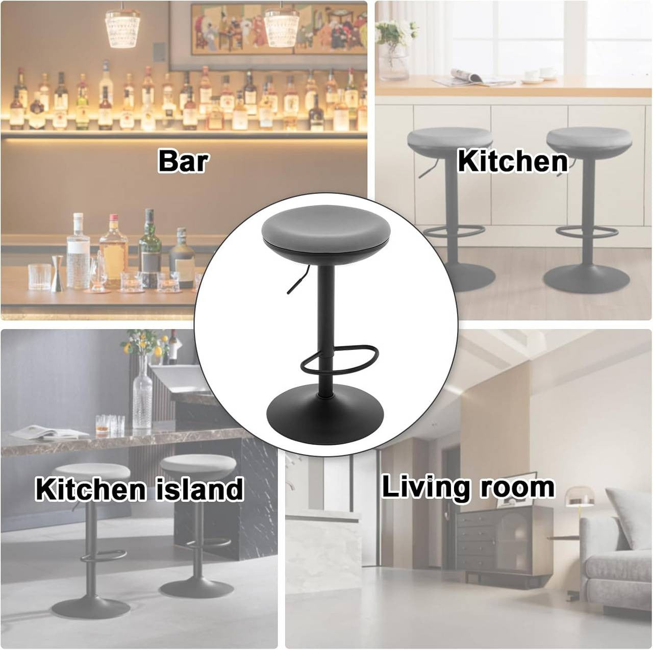 24goodz Adjustable Bar Stool - Comfortable and Breathable - Durable Metal Frame - Mesh Fabric - Grey