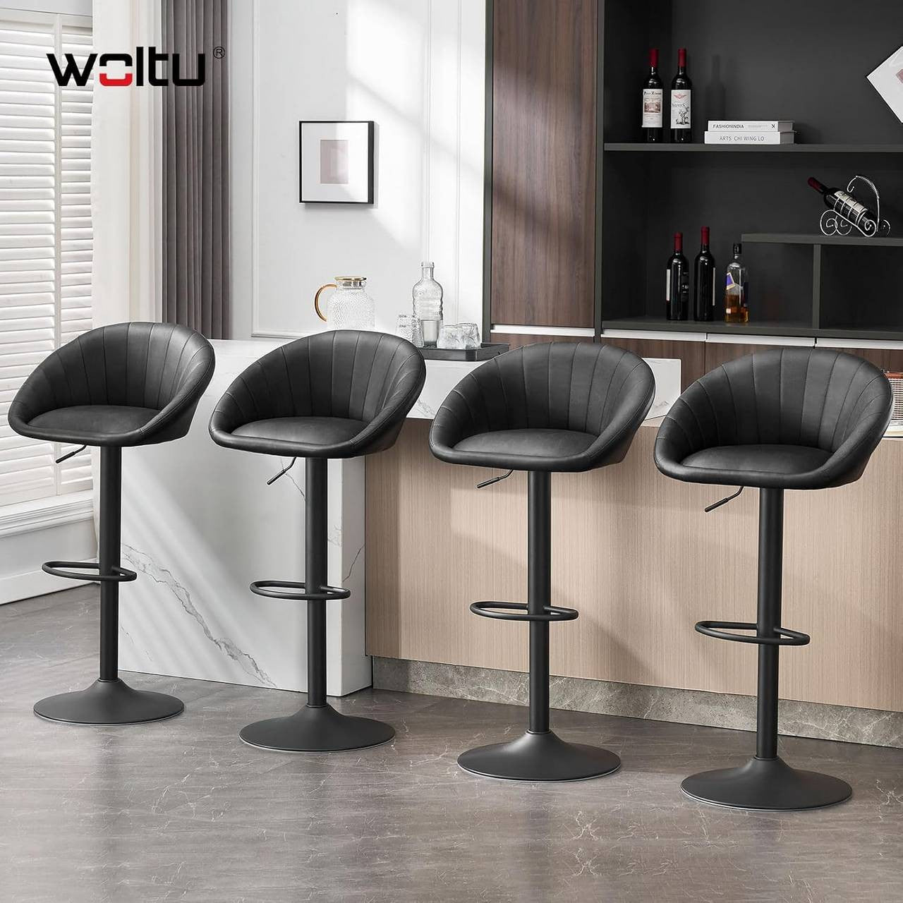 24goodz Adjustable Bar Stool - Ergonomic Design - 360° Swivel - Vintage Imitation Leather - For Home & Office - Anthracite