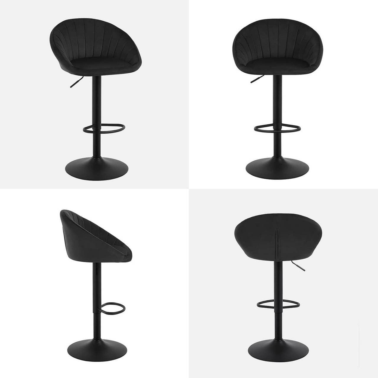 24goodz Adjustable Velvet Bar Stool - Ergonomic Design - 360° Swivel - Metal - For Home & Office - Black