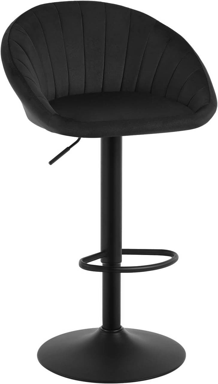 24goodz Adjustable Swivel Bar Stool with Backrest - Ergonomic Design - Sturdy Metal Frame - Velvet - For Home & Office - Black