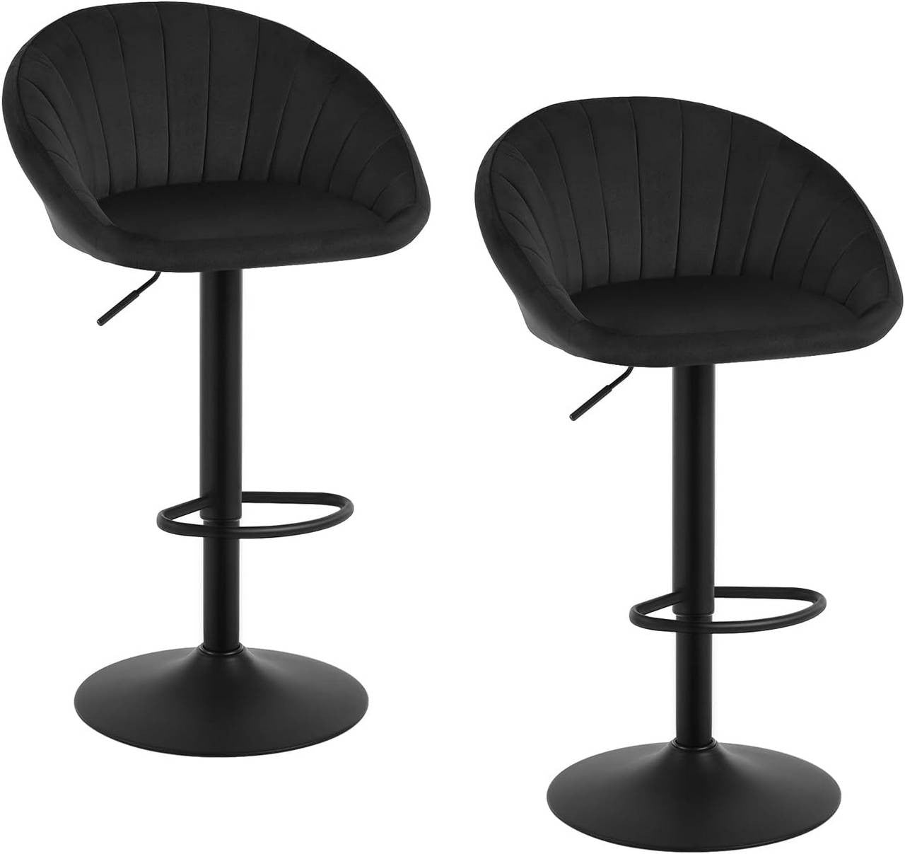 24goodz Adjustable Swivel Bar Stool - Ergonomic Design - Sturdy Metal Frame - Velvet - For Home & Office - Black