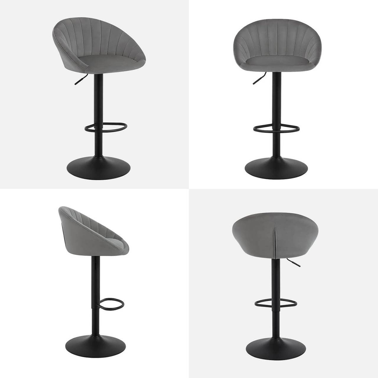24goodz Adjustable Swivel Bar Stool - Ergonomic Design - Sturdy Metal Frame - Velvet - For Home & Office - Dark Grey