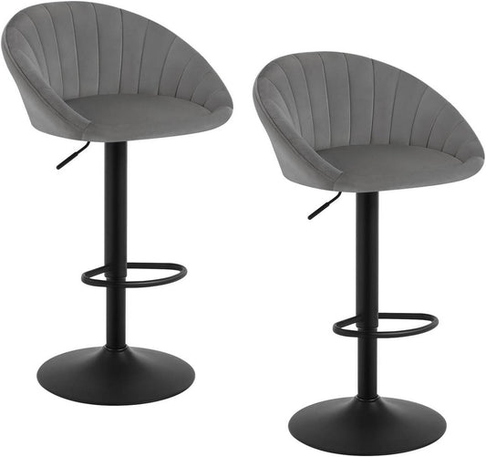 24goodz Adjustable Swivel Bar Stool - Ergonomic Design - Sturdy Metal Frame - Velvet - For Home & Office - Dark Grey
