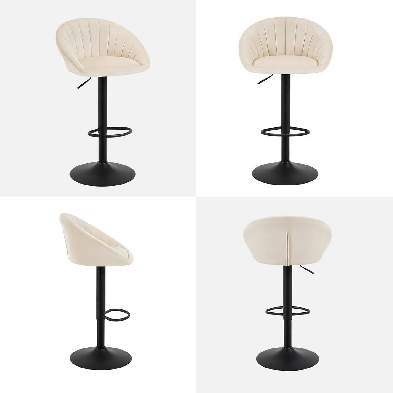 24goodz Adjustable Swivel Bar Stool - Ergonomic Design - Sturdy Metal Frame - Velvet - Beige