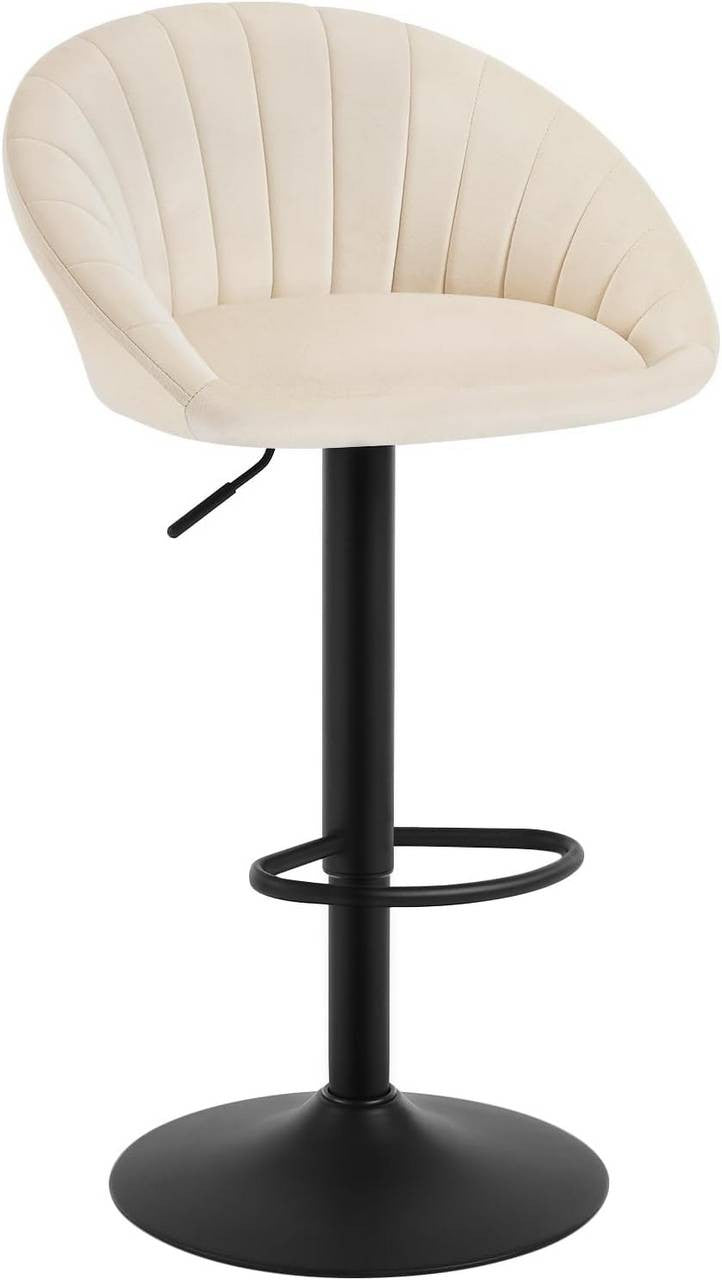 24goodz Adjustable Swivel Bar Stool - Ergonomic Design - Durable Metal Frame - Velvet - For Home & Office - Beige
