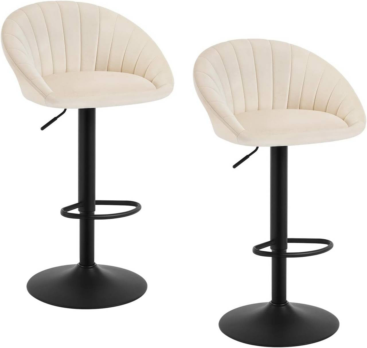 24goodz Adjustable Swivel Bar Stool - Ergonomic Design - Sturdy Metal Frame - Velvet - Beige
