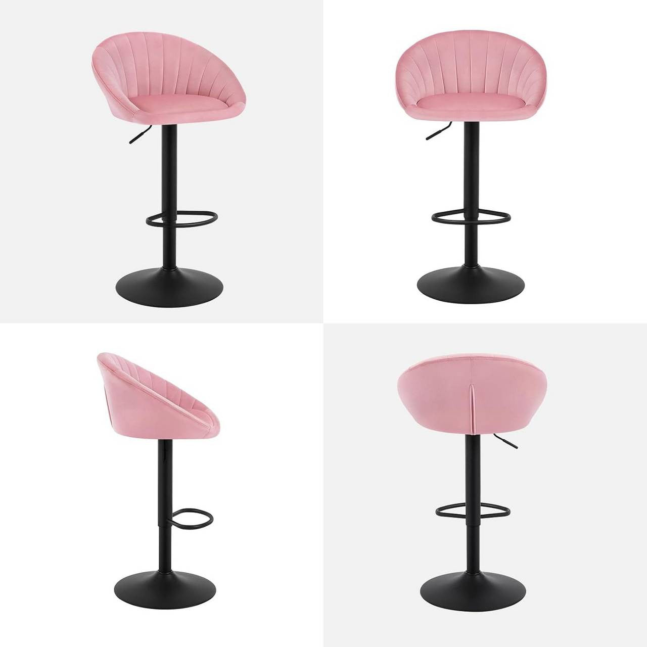 24goodz Adjustable Swivel Bar Stool - Ergonomic Design - Sturdy Metal Frame - Velvet - For Home and Office - Pink
