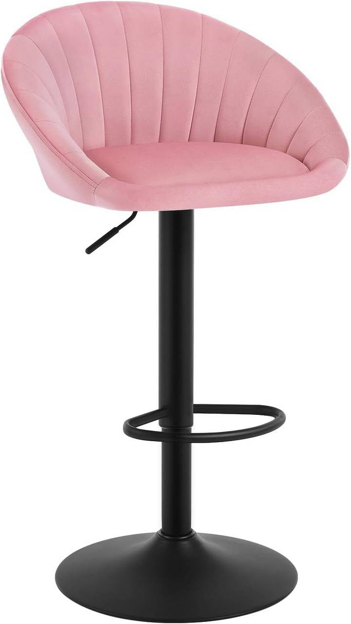 24goodz Adjustable Swivel Bar Stool - Ergonomic Design - Sturdy Metal Frame - Velvet - For Home & Office - Pink