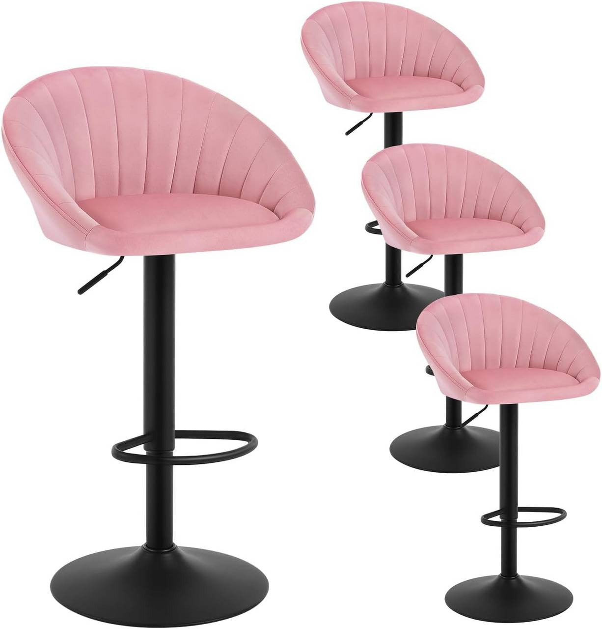 24goodz Adjustable Velvet Bar Stool - Ergonomic Design - 360° Swivel - Velvet and Metal - Pink - 55 x (83.5-103.5) x 50 cm