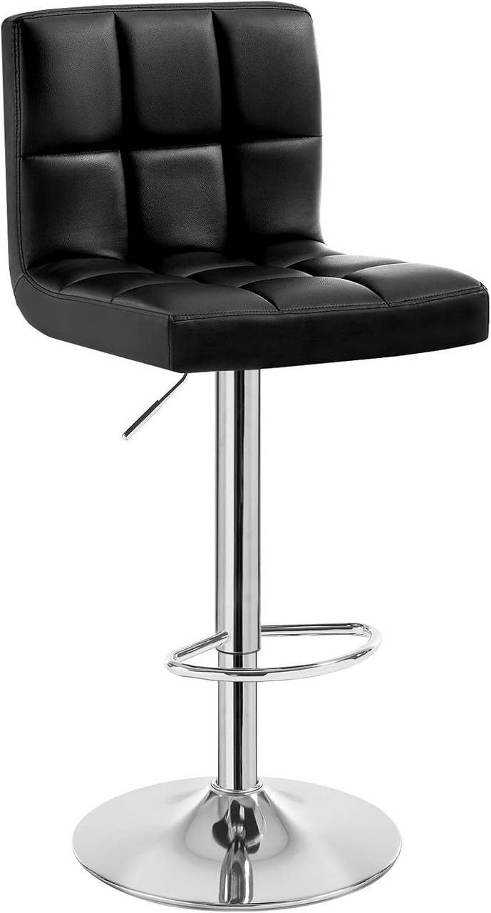 24goodz Bar Stool with Backrest and Footrest - Ergonomic Comfort - Sturdy and Durable - Faux Leather - Black - Adjustable Height 92-114 cm