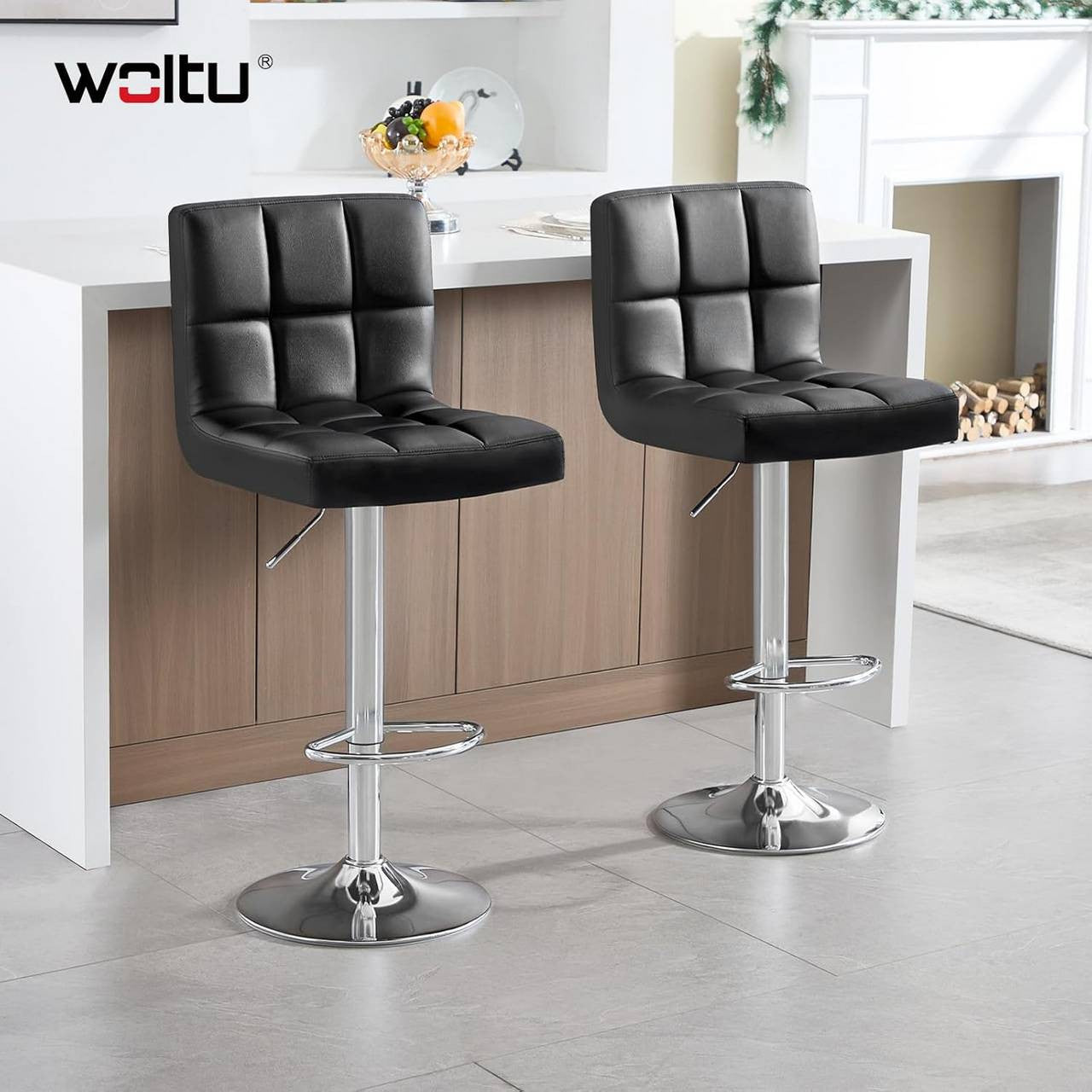 24goodz Bar Stool with Backrest and Footrest - Ergonomic Comfort - Sturdy and Durable - Faux Leather - Black - Adjustable Height 92-114 cm