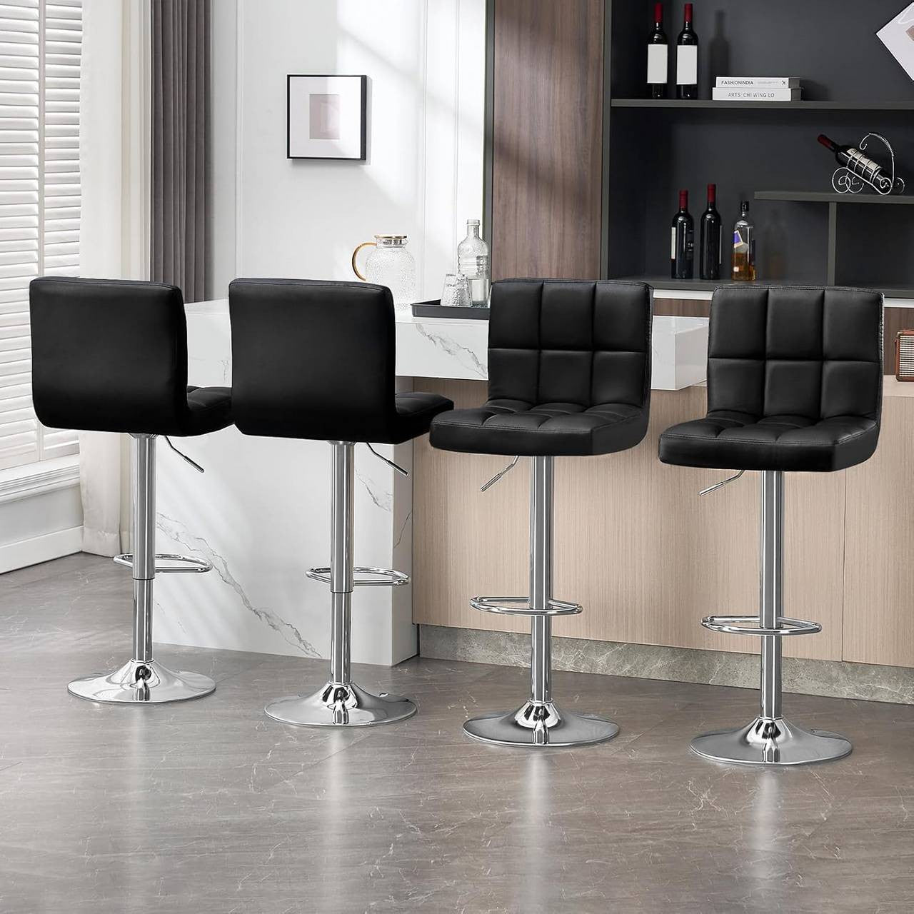24goodz Bar Stool with Backrest and Footrest - Ergonomic Comfort - Sturdy and Durable - Faux Leather - Black - Adjustable Height 92-114 cm