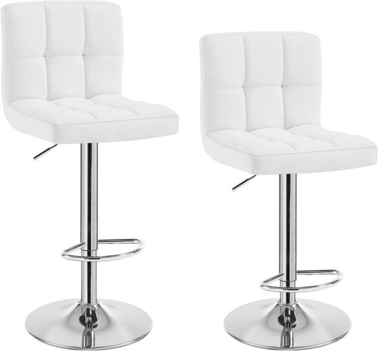 24goodz Bar Stool Set with Backrest - Comfortable Ergonomic Design - Durable Faux Leather - For Home and Kitchen - White
