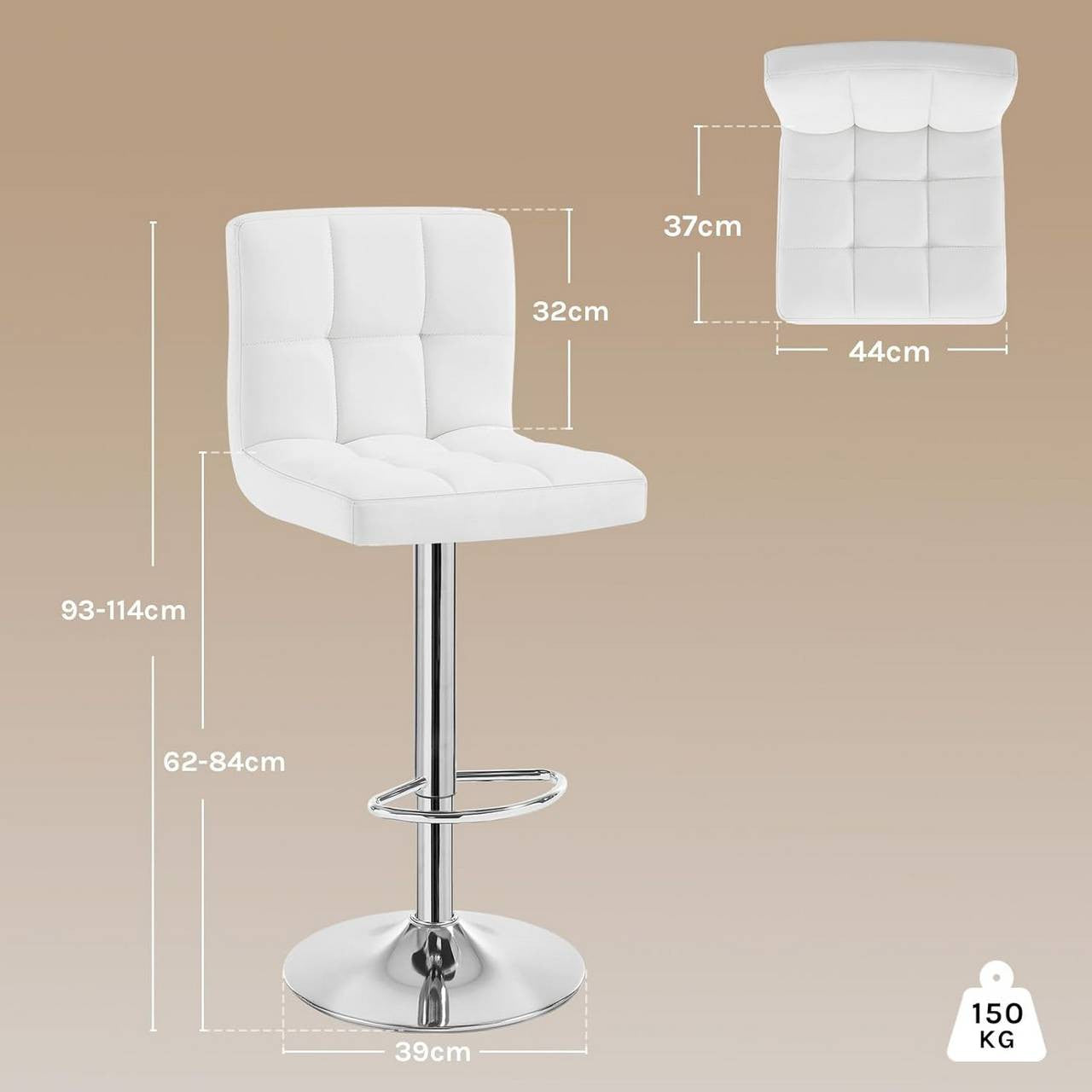 24goodz Bar Stool with Backrest and Footrest - Comfortable and Ergonomic Design - Durable Metal Frame - White