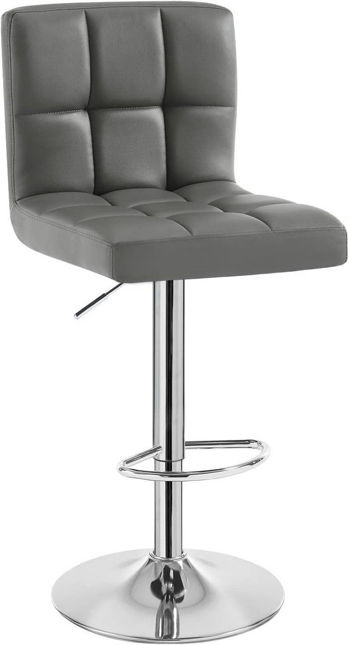 24goodz Bar Stool with Backrest and Footrest - Comfortable and Ergonomic - Robust and Durable - Faux Leather - For Home and Kitchen - Grey