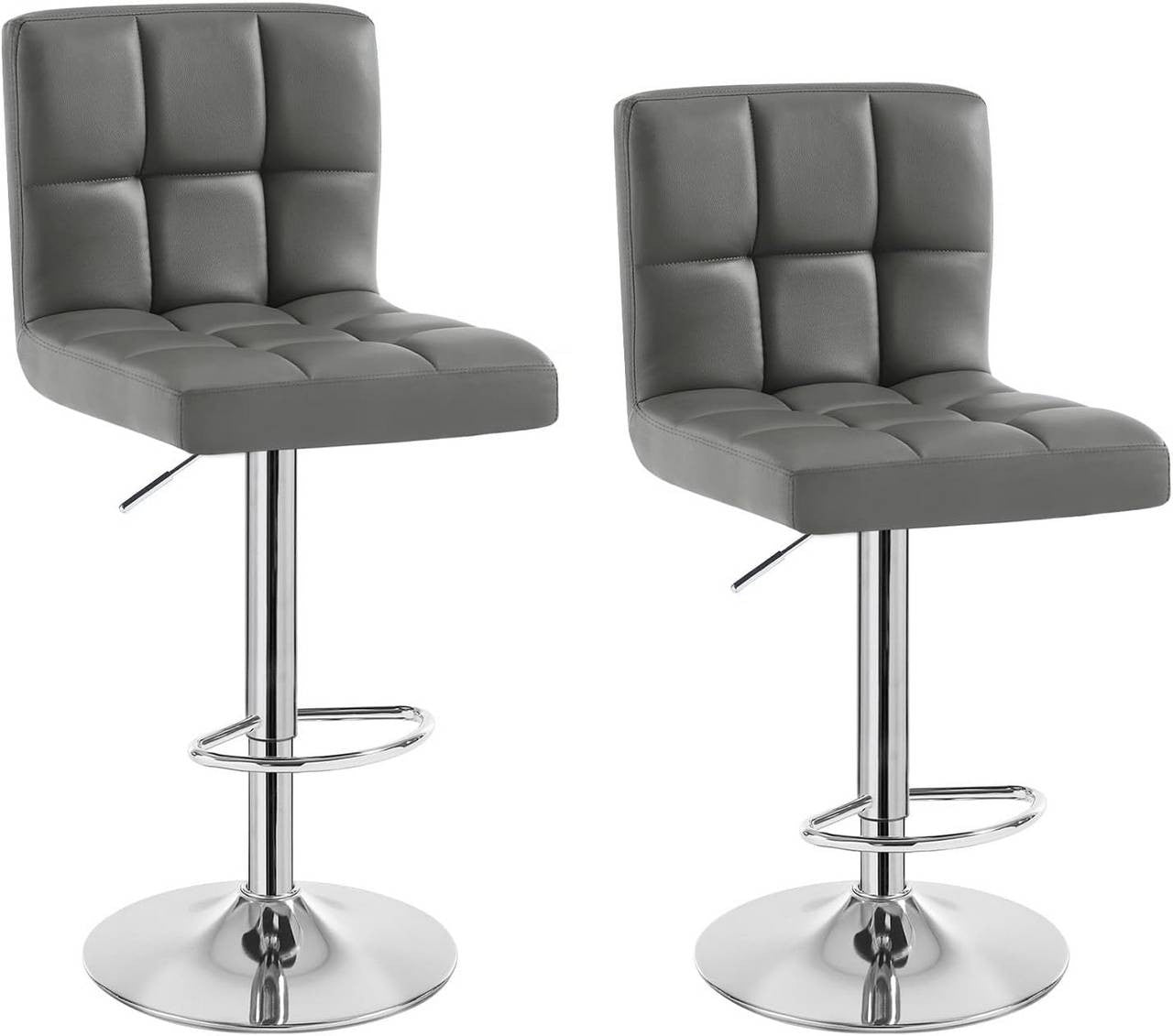 24goodz Bar Stool with Backrest and Footrest - Comfortable and Ergonomic Design - Durable Metal Frame - For Home and Kitchen - Grey
