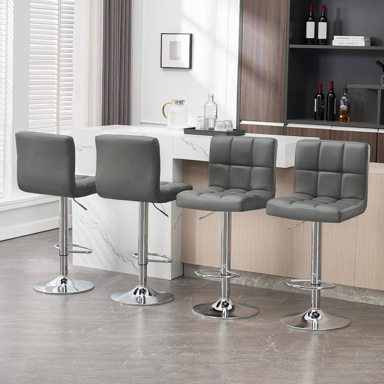 24goodz Bar Stool with Backrest and Footrest - Comfortable and Ergonomic Design - Durable Metal Frame - For Home and Kitchen - Grey