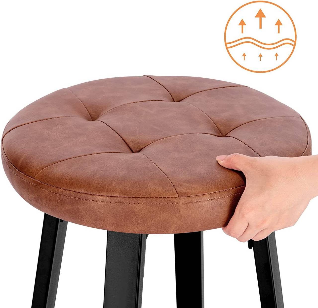 24goodz Rotatable Bar Stool with Leatherette Upholstery - Durable and Stylish - Metal and Foam - For Everyone - Brown/Anthracite
