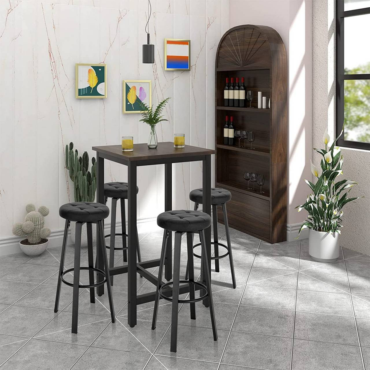 24goodz Rotatable Bar Stool - Comfortable 360-Degree Seat - Faux Leather - For Home & Kitchen - Brown/Anthracite