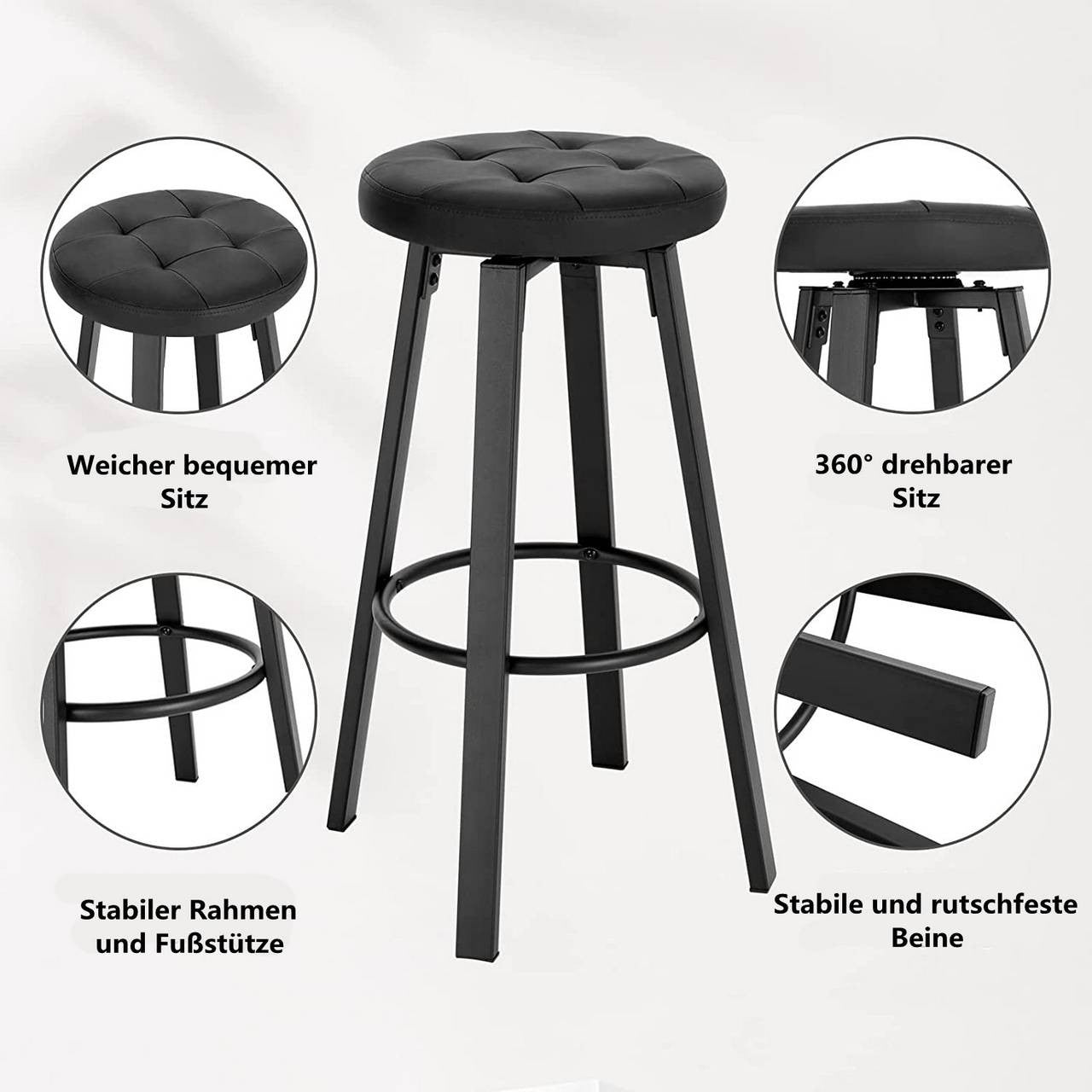 24goodz Rotating Bar Stool - Stylish and Comfortable Design - Faux Leather - For Home and Kitchen - Brown/Anthracite