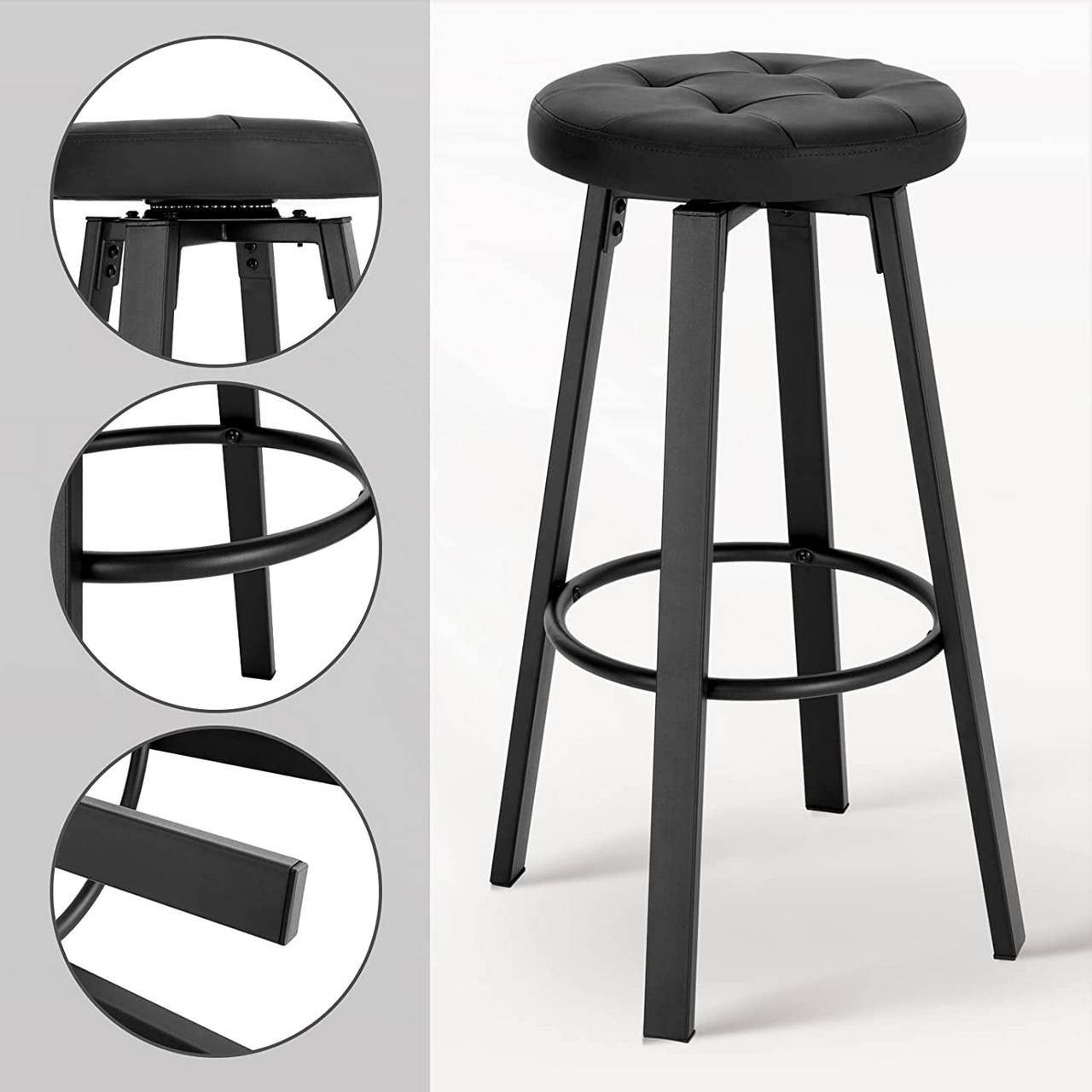 24goodz Rotatable Bar Stool - Comfortable 360-Degree Seat - Faux Leather - For Home & Kitchen - Brown/Anthracite