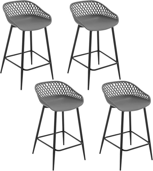 24goodz Stylish Bar Stool with Hollow Backrest - Ergonomic Design - PP and Metal - For Indoor and Outdoor Use - Grey/White/Black