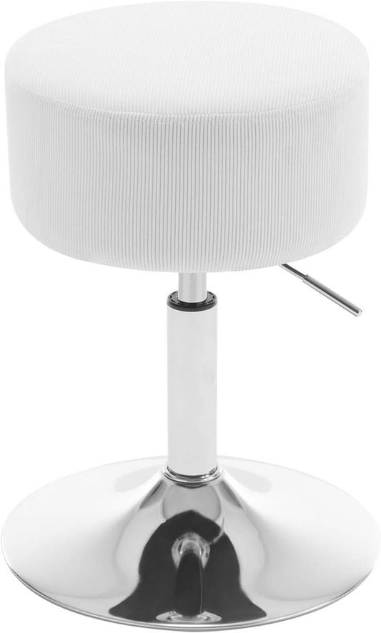 24goodz Adjustable Swivel Bar Stool - Comfortable and Breathable Seat - Durable Metal Base - Corduroy - For Home and Salon Use - White