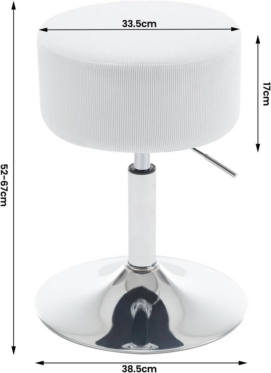 24goodz Adjustable Swivel Bar Stool - Comfortable and Breathable Seat - Durable Metal Base - Corduroy - For Home and Salon Use - White