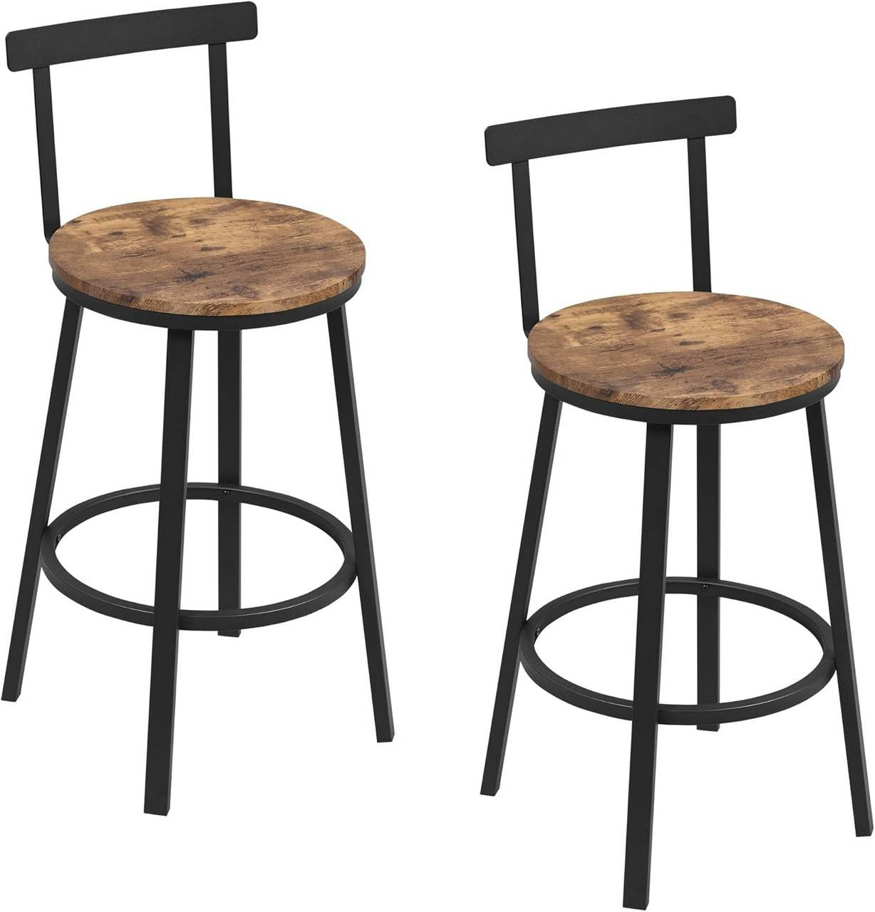 24goodz Round Bar Stool Set of 2 - Sturdy Construction - Ergonomic Design - MDF + Metal - Rustic Brown