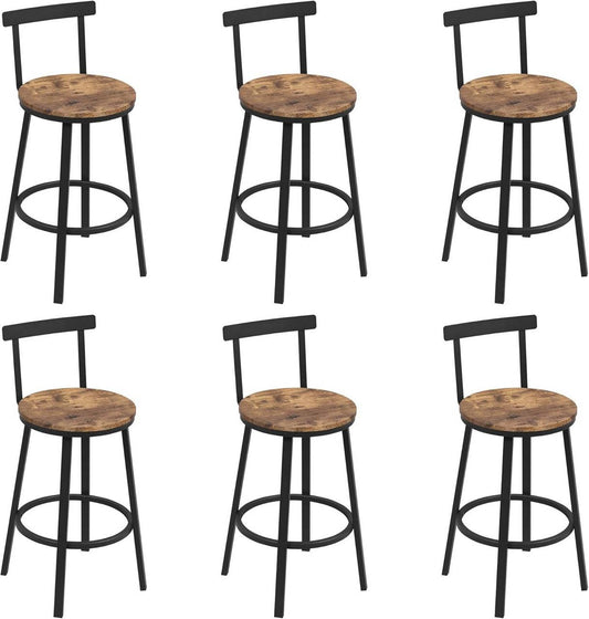 24goodz Round Bar Stool with Backrest - Ergonomic Design for Comfort - Metal Frame - For Home & Café Use - Rustic Brown