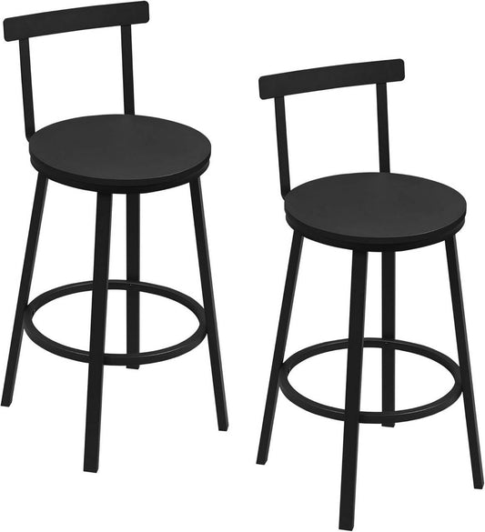 24goodz Round Bar Stool Set of 2 - Sturdy and Stable Design - Ergonomic Comfort - Metal and MDF - Black