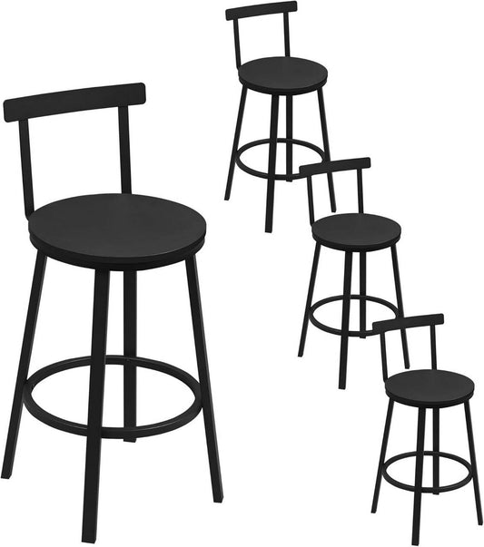 24goodz Round Bar Stool - Sturdy Construction - Ergonomic Design - Metal Frame - Black - 39 cm Seat Diameter