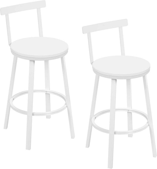 24goodz Round Bar Stool Set - Ergonomic Comfort - Sturdy Metal Frame - MDF - For Home & Dining - White