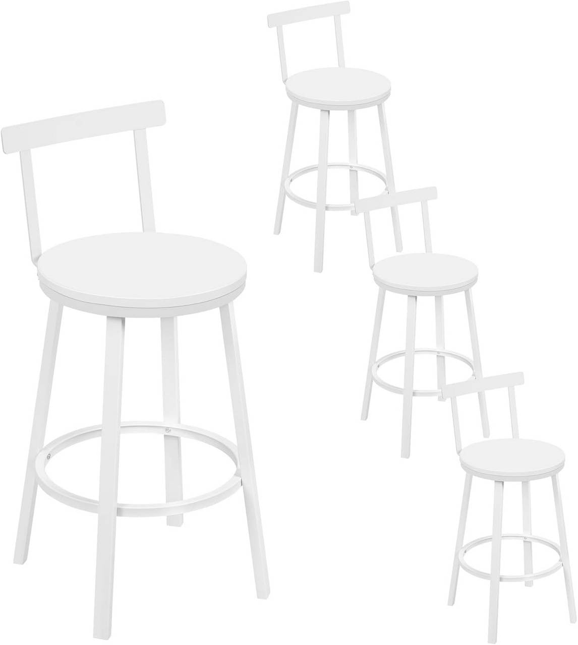 24goodz Round Bar Stool with Backrest - Sturdy Metal Frame - Ergonomic Comfort - MDF - For Home & Café - White