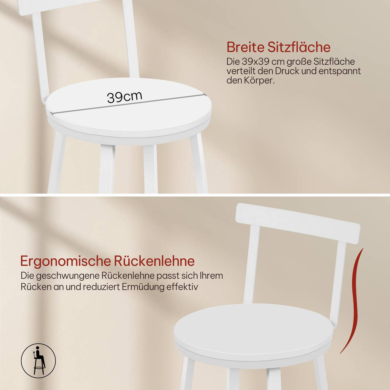 24goodz Round Bar Stool with Backrest - Sturdy Metal Frame - Ergonomic Comfort - MDF - For Home & Café - White