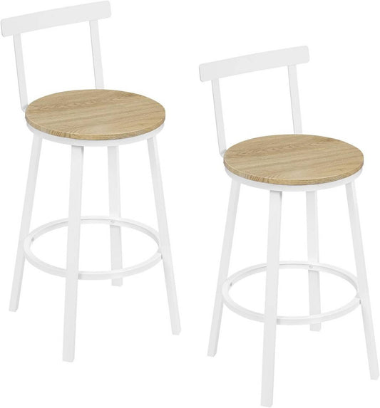 24goodz Round Bar Stool Set of 2 - Sturdy Construction - Ergonomic Design - MDF and Metal - Light Wood Look