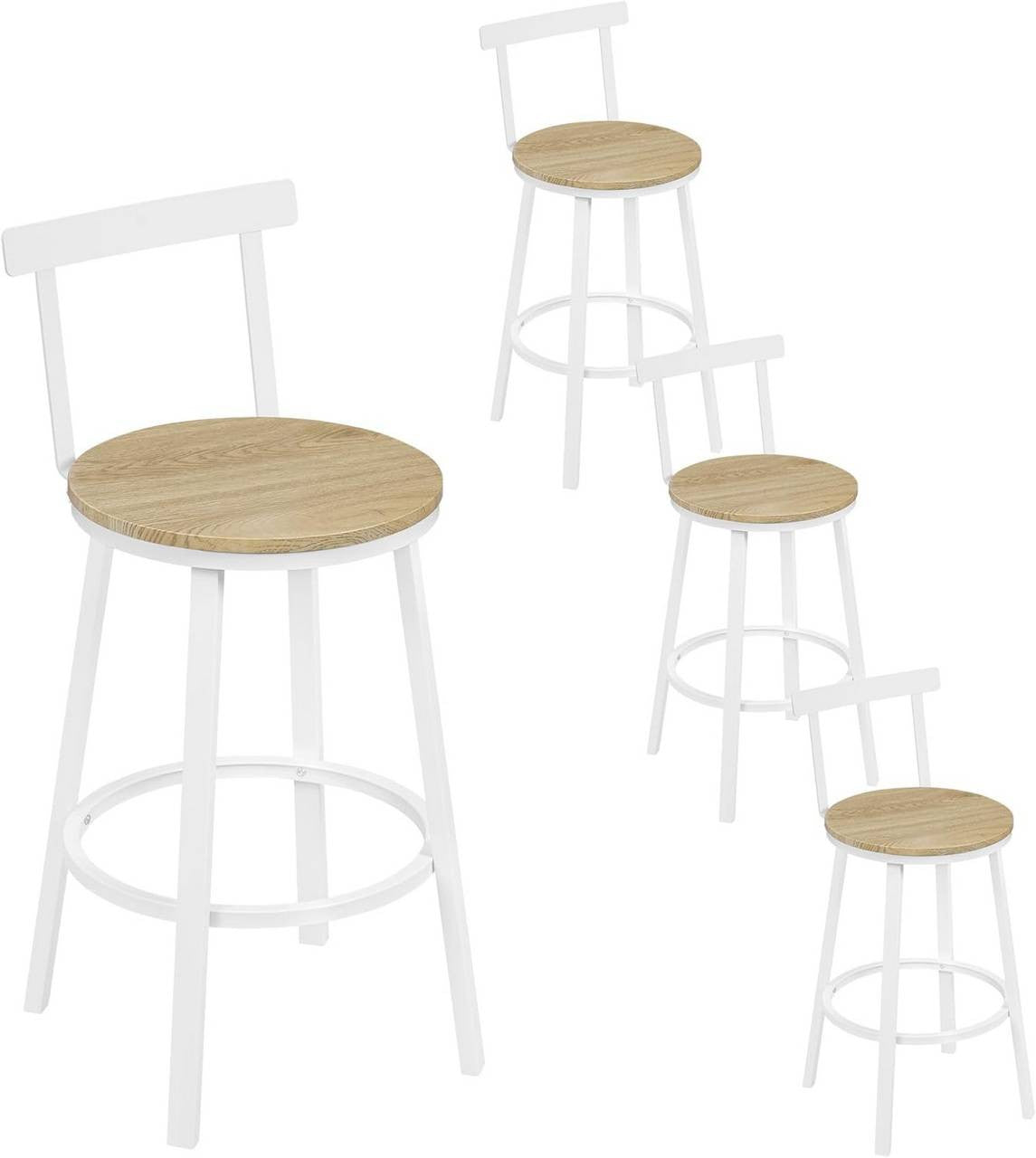 24goodz Round Bar Stool with Backrest - Ergonomic Comfort - Sturdy Metal Frame - For Home & Café Use - Light Wood Look