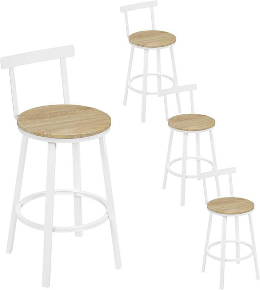 24goodz Round Bar Stool with Backrest - Ergonomic Comfort - Sturdy Metal Frame - For Home & Café Use - Light Wood Look