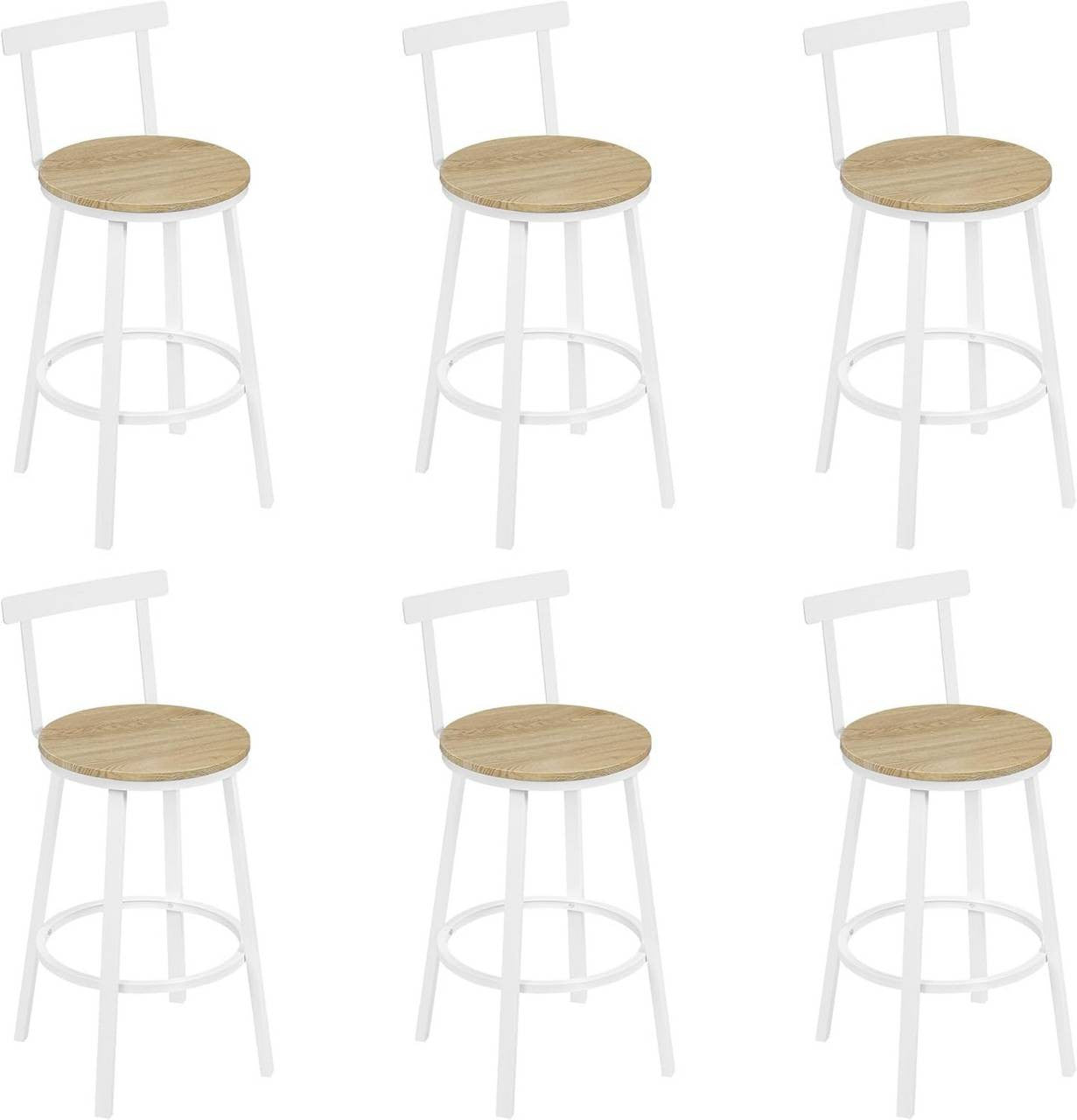 24goodz Round Bar Stool with Backrest - Ergonomic Design for Comfort - Metal Frame - For Home and Cafés - Light Wood Look