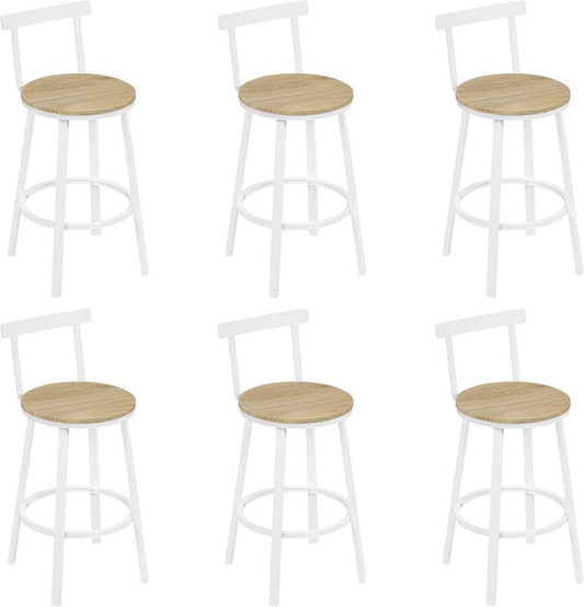 24goodz Round Bar Stool with Backrest - Ergonomic Design for Comfort - Metal Frame - For Home and Cafés - Light Wood Look