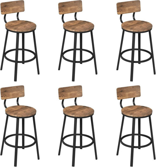 24goodz Round Bar Stool with Backrest - Ergonomic Comfort - Sturdy Metal Frame - MDF - For Kitchen and Dining - Rustic Brown