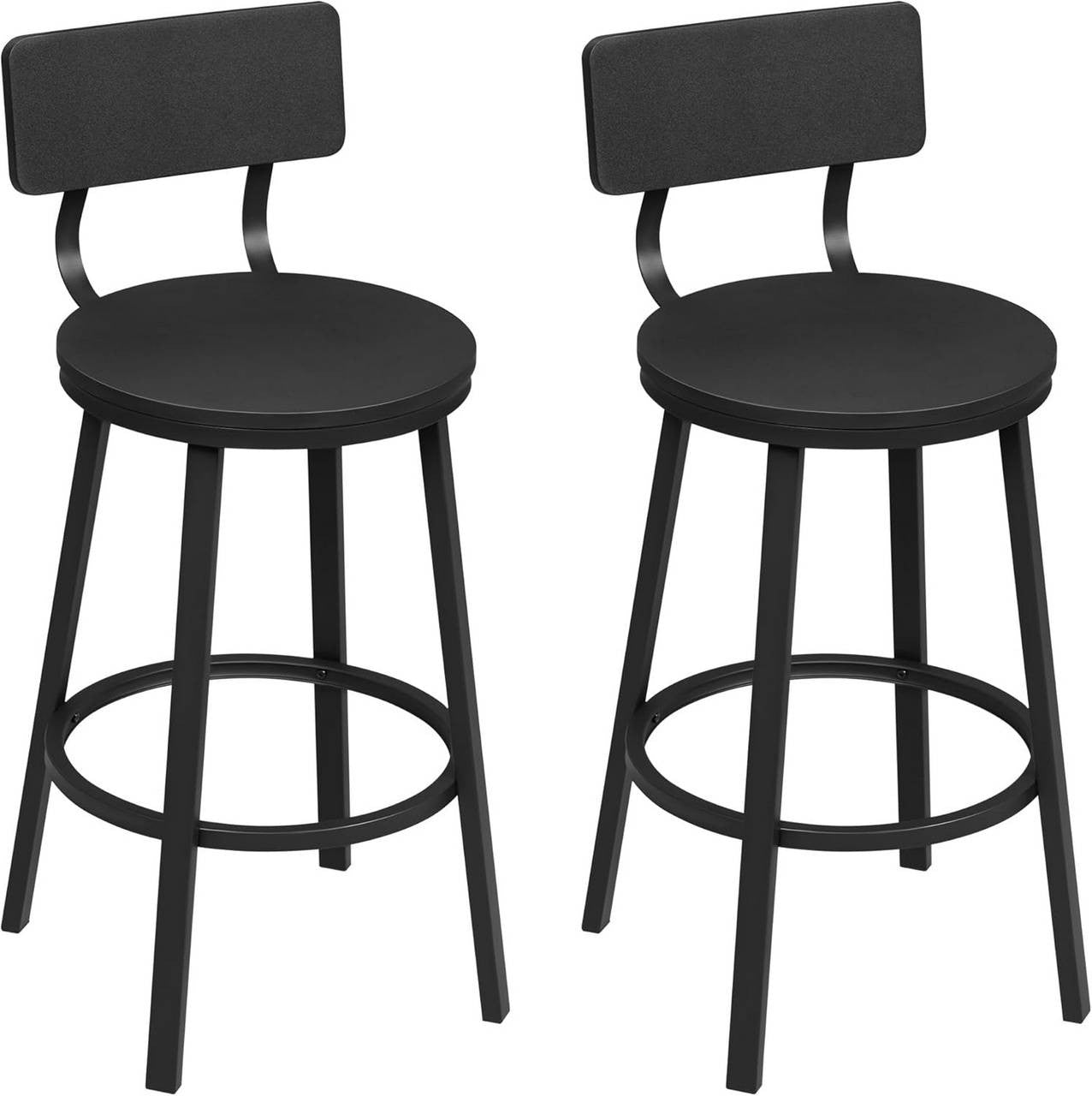 24goodz Round Bar Stool with Backrest - Comfortable Ergonomic Design - Durable Metal Frame - Black - Set of 2