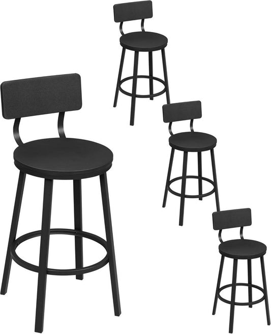 24goodz Round Bar Stool with Backrest - Ergonomic Comfort - Sturdy Metal Frame - MDF - For Kitchen and Dining - Black