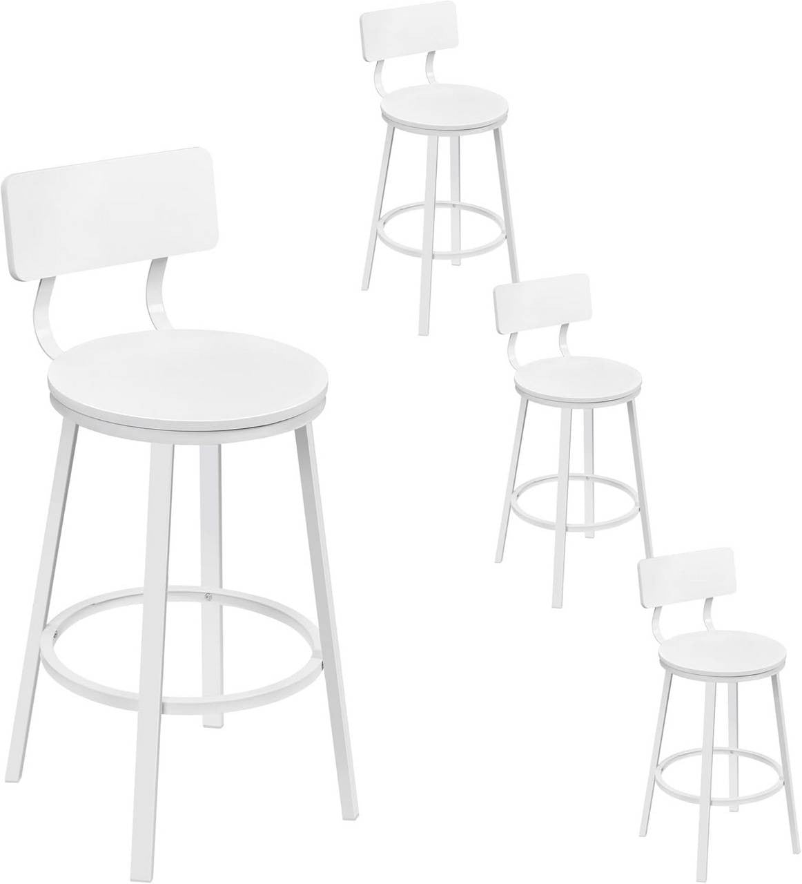 24goodz Round Bar Stool with Backrest - Comfortable & Ergonomic Design - Sturdy Metal Frame - White - Set of 2/4/6