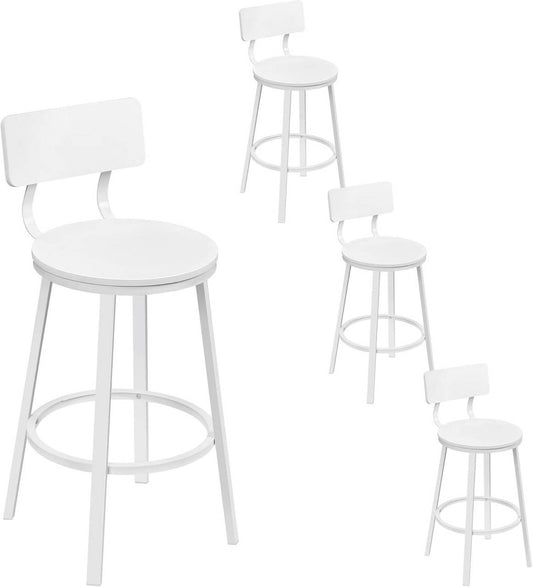 24goodz Round Bar Stool with Backrest - Comfortable & Ergonomic Design - Sturdy Metal Frame - White - Set of 2/4/6