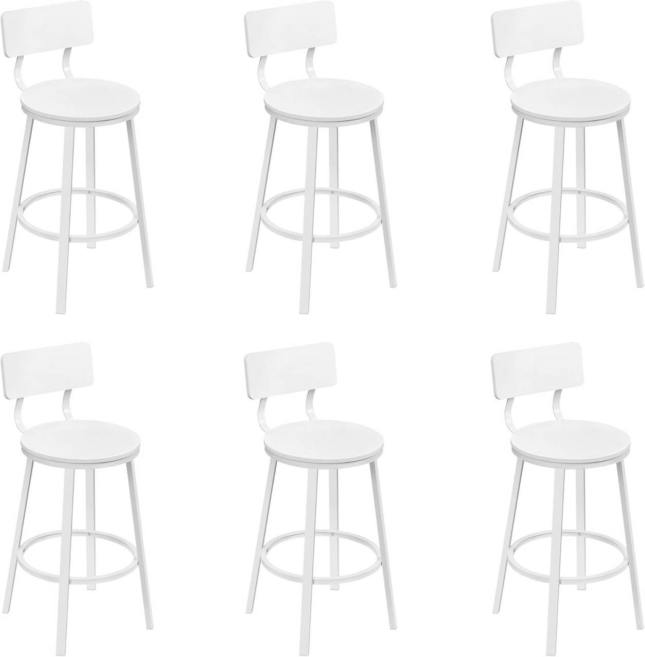 24goodz Round Bar Stool with Backrest - Comfortable & Ergonomic Design - Sturdy Metal Frame - White - Set of 2/4/6