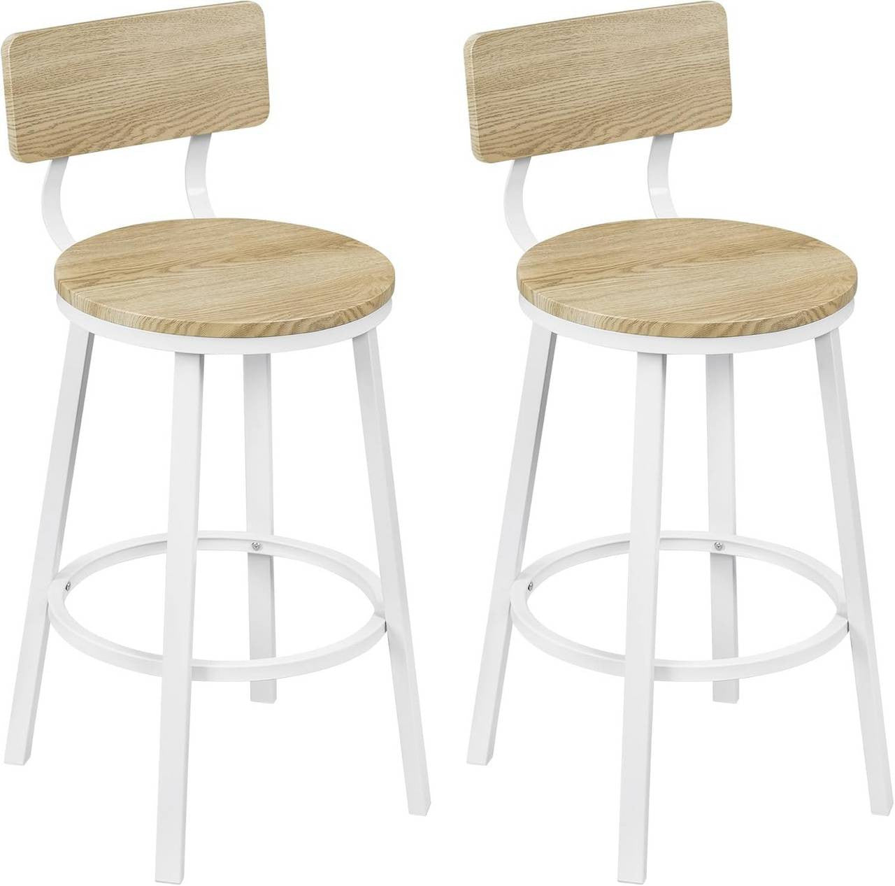 24goodz Round Bar Stool with Backrest - Comfortable & Ergonomic Design - Sturdy Metal Frame - Light Wood Look - Black + Light Wood Look