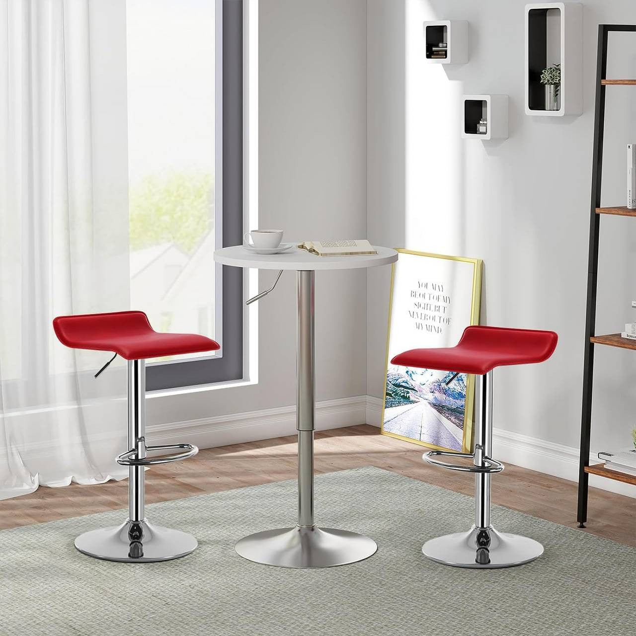 24goodz Bar Stool - Ergonomic Comfort - Durable Design - Faux Leather - For Home & Office - Bordeaux - bd