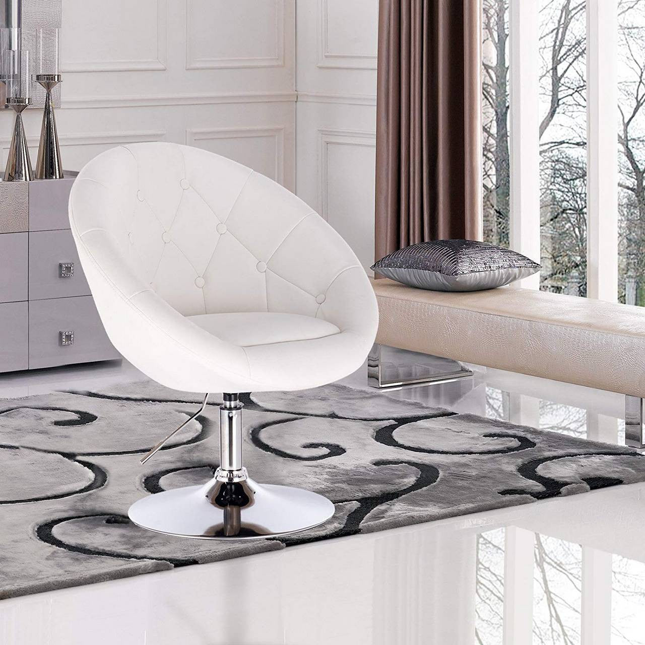 24goodz Adjustable Bar Stool - Comfortable Design - Ergonomic Principles - Faux Leather - For Home and Office - White - ws